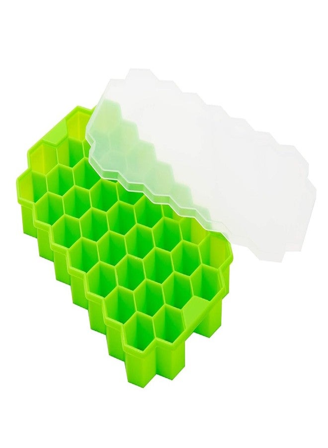 SAMEZONE Ice Cube Tray with Silicon Ice Mold Trays Flexible Silicone Honeycomb Shape 37 Cavity Ice Cube Tray with Lid Mould Ice Trays for Chilled Drinks, Reusable Multicolor (Pack of 1) - Image 1